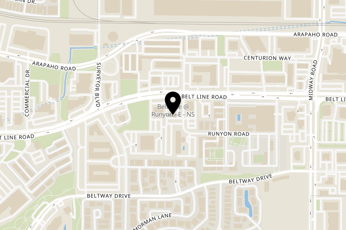 Map showing the location of The Back 9 Addison on 4060 Belt Line Rd in Addison